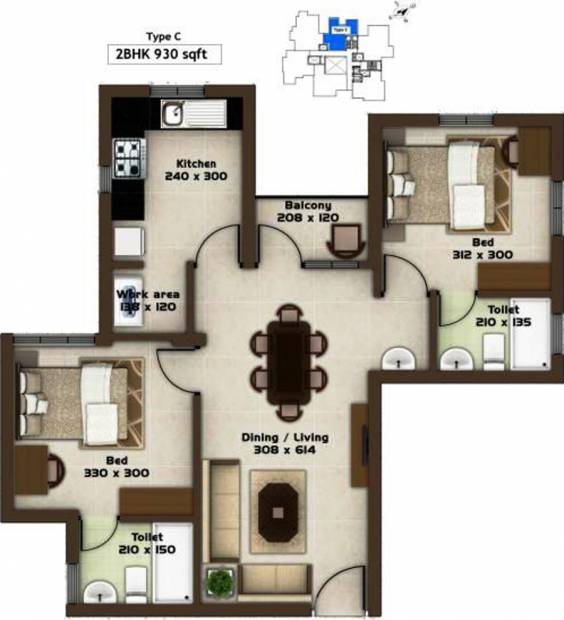 Kalyan Opal (2BHK+2T (930 sq ft) 930 sq ft)