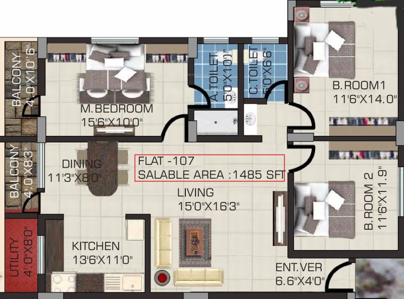 Vijayalakshmi Enclave (3BHK+2T (1,485 sq ft) 1485 sq ft)