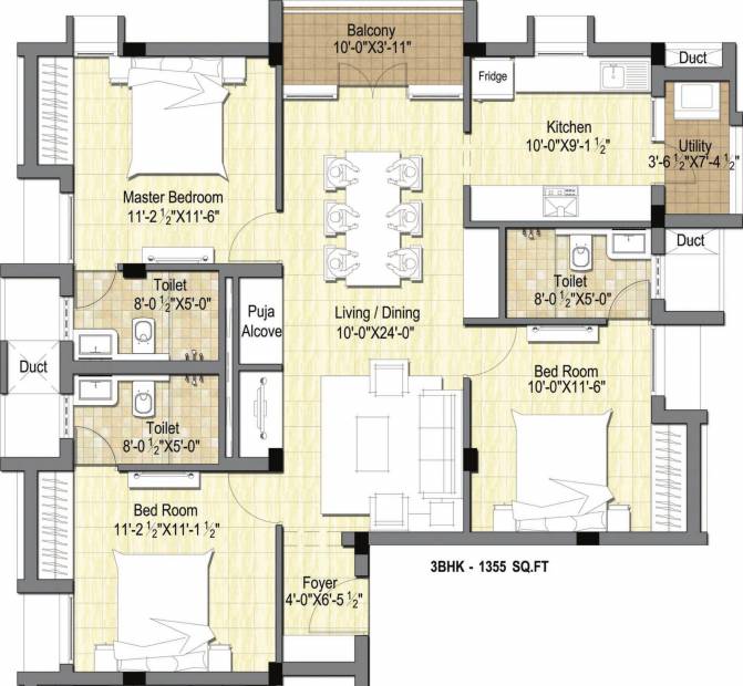 Krishna Harmony (3BHK+3T (1,355 sq ft) 1355 sq ft)