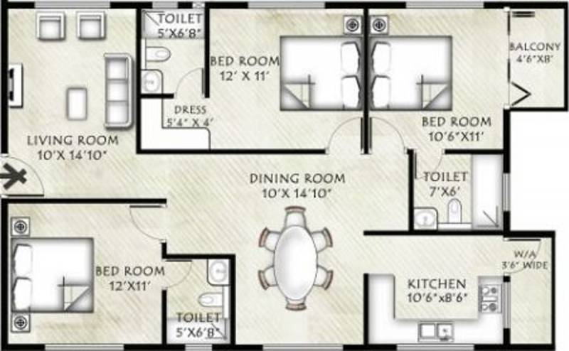 Infrany Petals (3BHK+3T (1,384 sq ft) 1384 sq ft)