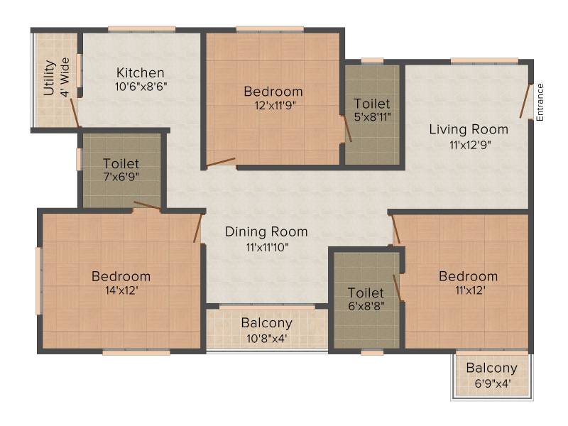 Infrany Petals (3BHK+3T (1,496 sq ft) 1496 sq ft)