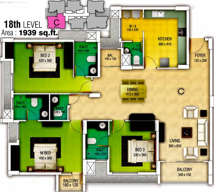 Skyline Axis (3BHK+4T (1,939 sq ft) 1939 sq ft)