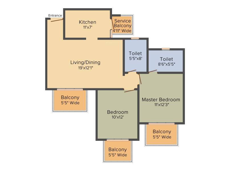 AIPL Zen Residences (2BHK+2T (1,262 sq ft) 1262 sq ft)