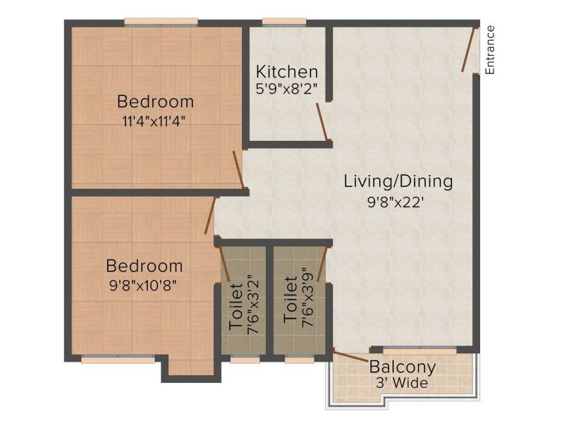 Cancun Orange Nest (2BHK+2T (984 sq ft) 984 sq ft)