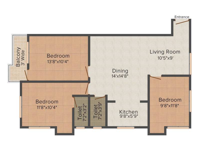 Cancun Orange Nest (3BHK+2T (1,301 sq ft) 1301 sq ft)