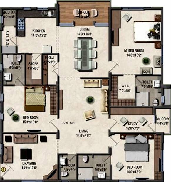 S Square Malibu (3BHK+5T (3,085 sq ft)   Study Room 3085 sq ft)