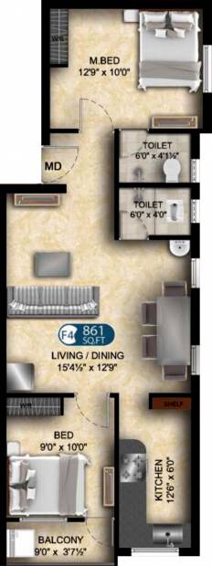 Bhaveshwar MS Arcade (2BHK+2T (861 sq ft) 861 sq ft)