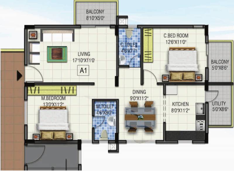 Gauravam Marvel (2BHK+2T (1,202 sq ft) 1202 sq ft)