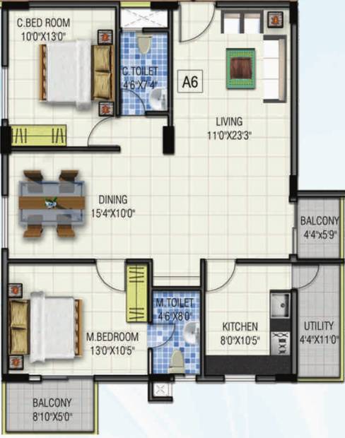 Gauravam Marvel (2BHK+2T (1,253 sq ft) 1253 sq ft)