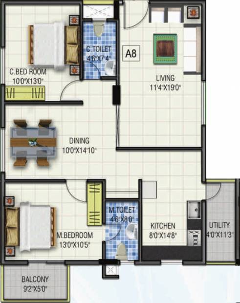 Gauravam Marvel (2BHK+2T (1,255 sq ft) 1255 sq ft)