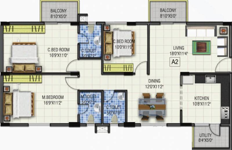 Gauravam Marvel (3BHK+3T (1,644 sq ft) 1644 sq ft)