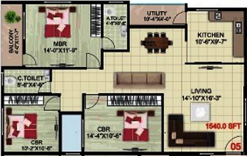 Sanjeevini Projects Desai (3BHK+2T (1,540 sq ft) 1540 sq ft)