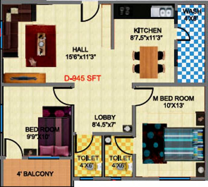 Lakshmi Residency (2BHK+2T (945 sq ft) 945 sq ft)