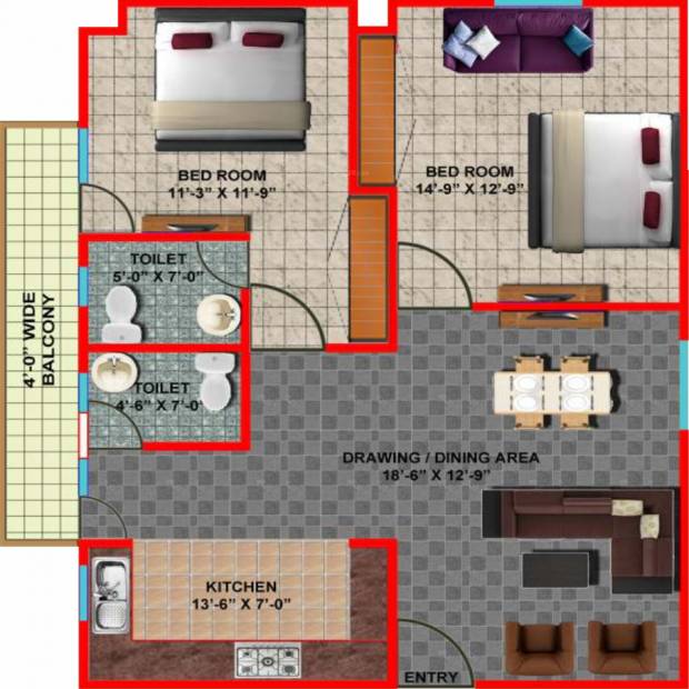 Gulmohar Infradevelopers Gulmohar Apartment (2BHK+2T (1,200 sq ft) 1200 sq ft)