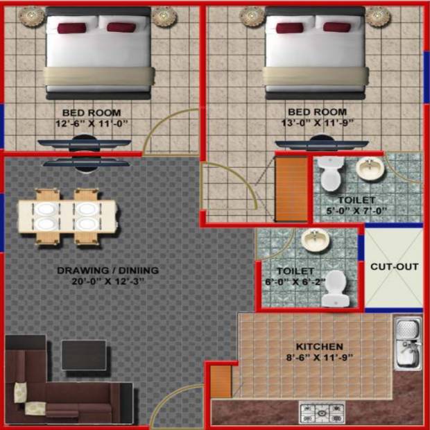 Gulmohar Infradevelopers Gulmohar Apartment (2BHK+2T (1,100 sq ft) 1100 sq ft)