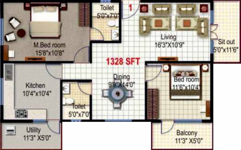 President Opulence (2BHK+2T (1,328 sq ft) 1328 sq ft)