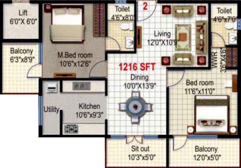 President Opulence (2BHK+2T (1,216 sq ft) 1216 sq ft)
