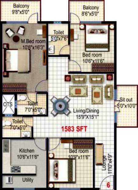 President Opulence (3BHK+3T (1,583 sq ft) 1583 sq ft)