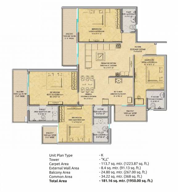 Gaursons 16th Park View (4BHK+3T (1,950 sq ft) 1950 sq ft)