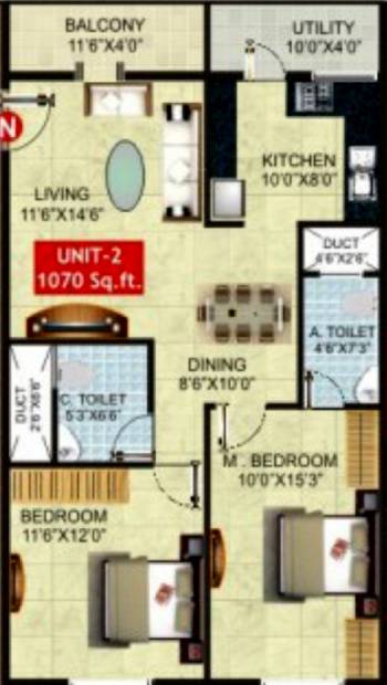 Adithya Garden (2BHK+2T (1,070 sq ft) 1070 sq ft)