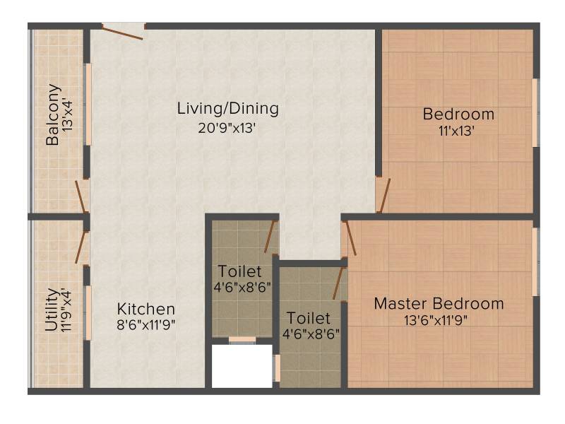 Adithya Garden (2BHK+2T (1,165 sq ft) 1165 sq ft)