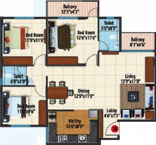 RK Suraksha Suraksha Landmark (3BHK+2T (1,465 sq ft) 1465 sq ft)