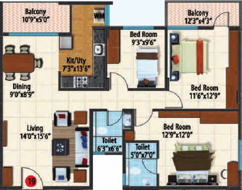RK Suraksha Suraksha Landmark (3BHK+2T (1,355 sq ft) 1355 sq ft)