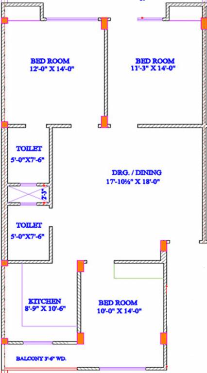 Floor Plan (3BHK+2T (1,550 sq ft) 1550 sq ft) Landmark Builder Amber Floor Plan (3BHK+2T (1,550 sq ft) 1550 sq ft)