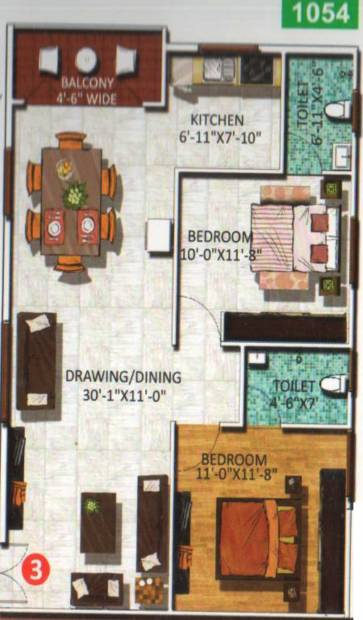  Brundavanam (2BHK+2T (1,054 sq ft) 1054 sq ft)