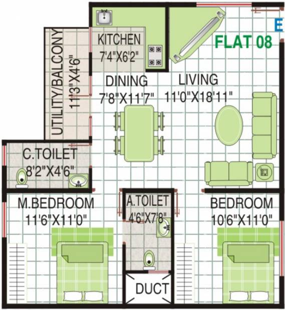 RV RVS Sumeru (2BHK+2T (960 sq ft) 960 sq ft)