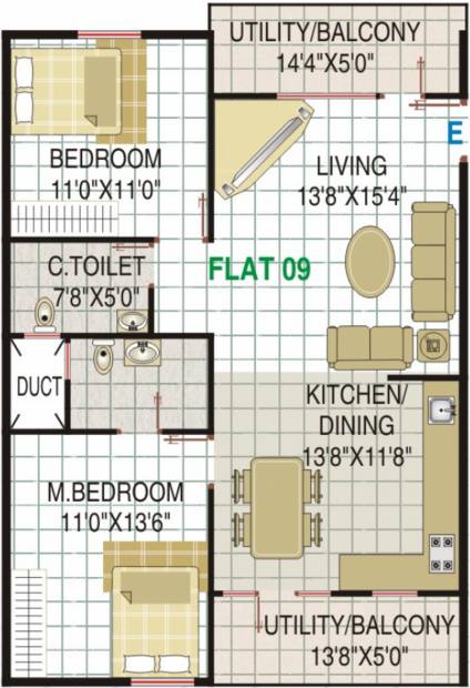 RV RVS Sumeru (2BHK+2T (1,180 sq ft) 1180 sq ft)