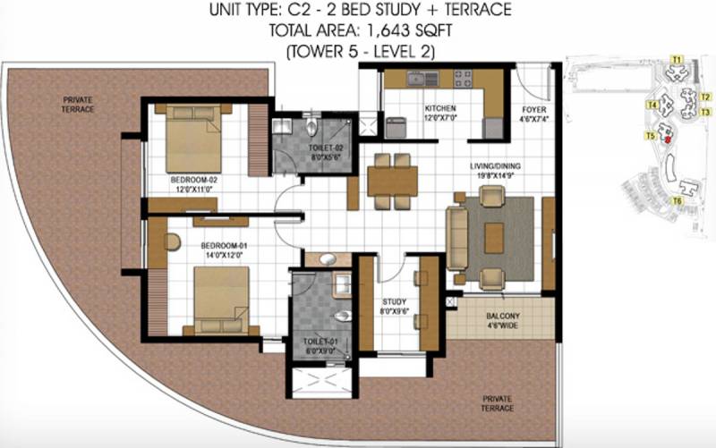 Prestige Hillside Gateway (2BHK+2T (1,643 sq ft) + Study Room 1643 sq ft)