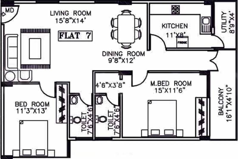 AR Manjunatha Regency (2BHK+2T (1,206 sq ft) 1206 sq ft)