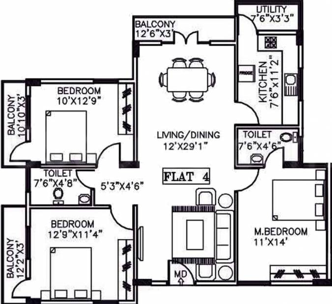 AR Manjunatha Regency (3BHK+2T (1,326 sq ft) 1326 sq ft)
