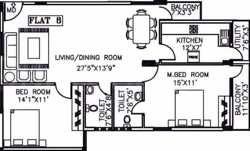 AR Manjunatha Regency (2BHK+2T (1,130 sq ft) 1130 sq ft)