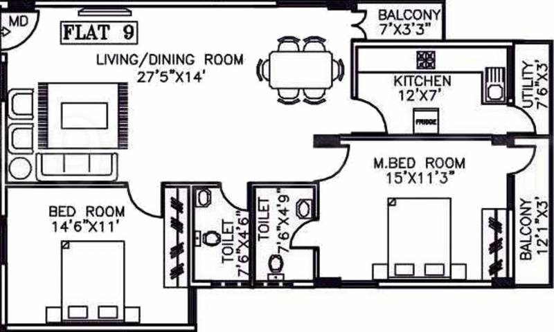 AR Manjunatha Regency (2BHK+2T (1,146 sq ft) 1146 sq ft)