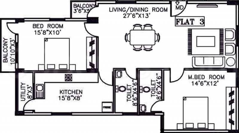 AR Manjunatha Regency (2BHK+2T (1,182 sq ft) 1182 sq ft)