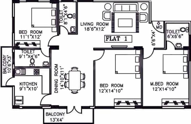 AR Manjunatha Regency (3BHK+3T (1,484 sq ft) 1484 sq ft)