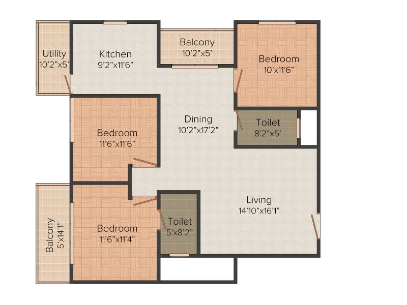 Aarush Arya (3BHK+2T (1,610 sq ft) 1610 sq ft)