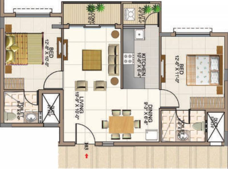 Aswan The Courtyard Square (2BHK+2T (1,010 sq ft) 1010 sq ft)