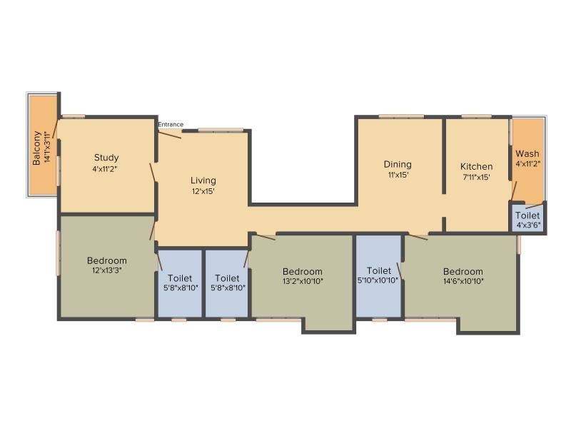 Etica Developers Sapthagiri 3BHK+3T (2,245 sq ft)   Study Room