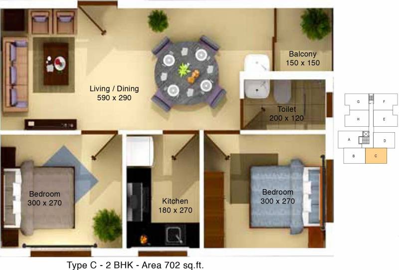 Ventura Tulip (2BHK+1T (702 sq ft) 702 sq ft)