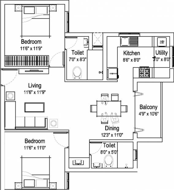 Nova Sprint (2BHK+2T (1,043 sq ft) 1043 sq ft)