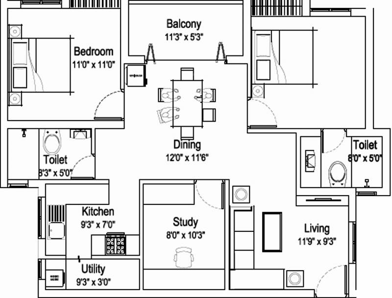 Nova Sprint (2BHK+2T (1,204 sq ft)   Study Room 1204 sq ft)