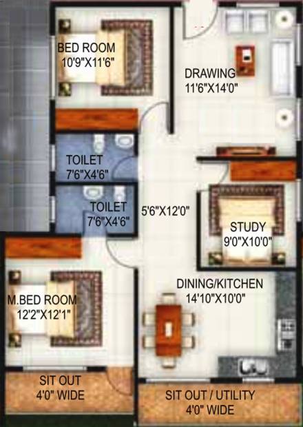 SLV SunGrove (3BHK+2T (1,240 sq ft) 1240 sq ft)