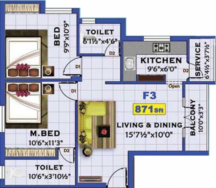 Niroopa Vijay Park (2BHK+2T (871 sq ft) 871 sq ft)