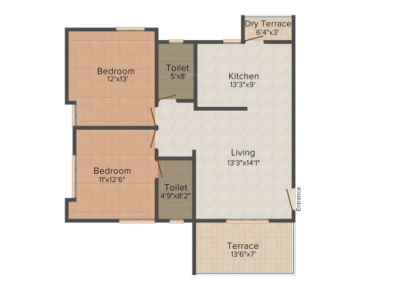 Kumar Millenium (2BHK+2T (1,065 sq ft) 1065 sq ft)