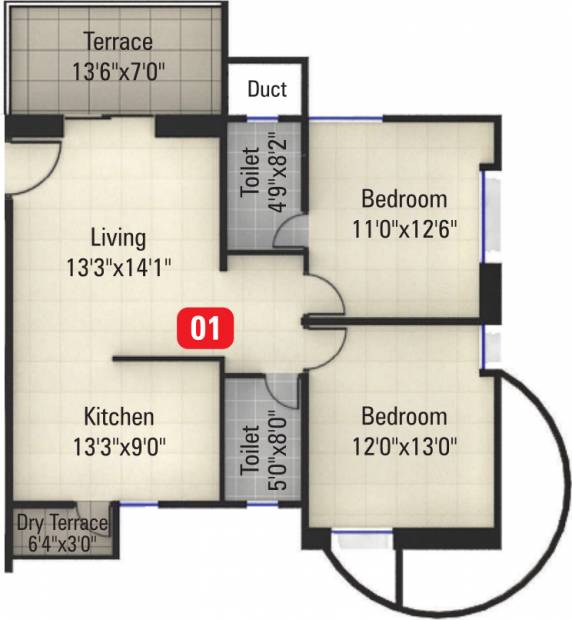 Kumar Millenium (2BHK+2T (1,102 sq ft) 1102 sq ft)
