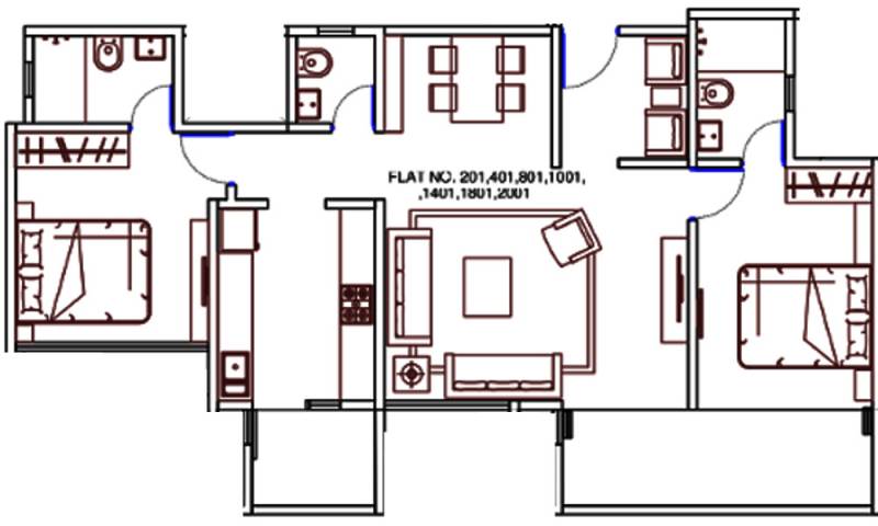 Kolte Patil KP Towers (2BHK+3T (1,285 sq ft) 1285 sq ft)