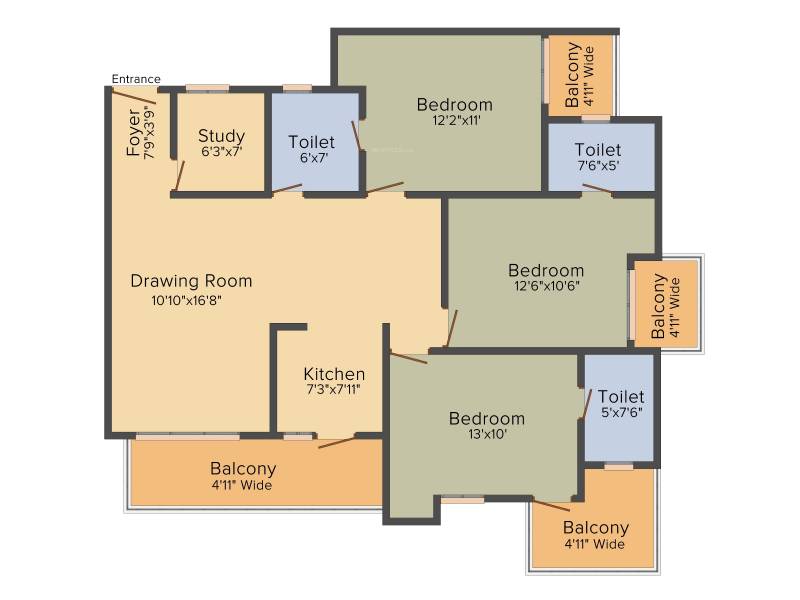 Rishabh Iris Tower (3BHK+3T (1,615 sq ft)   Study Room 1615 sq ft)